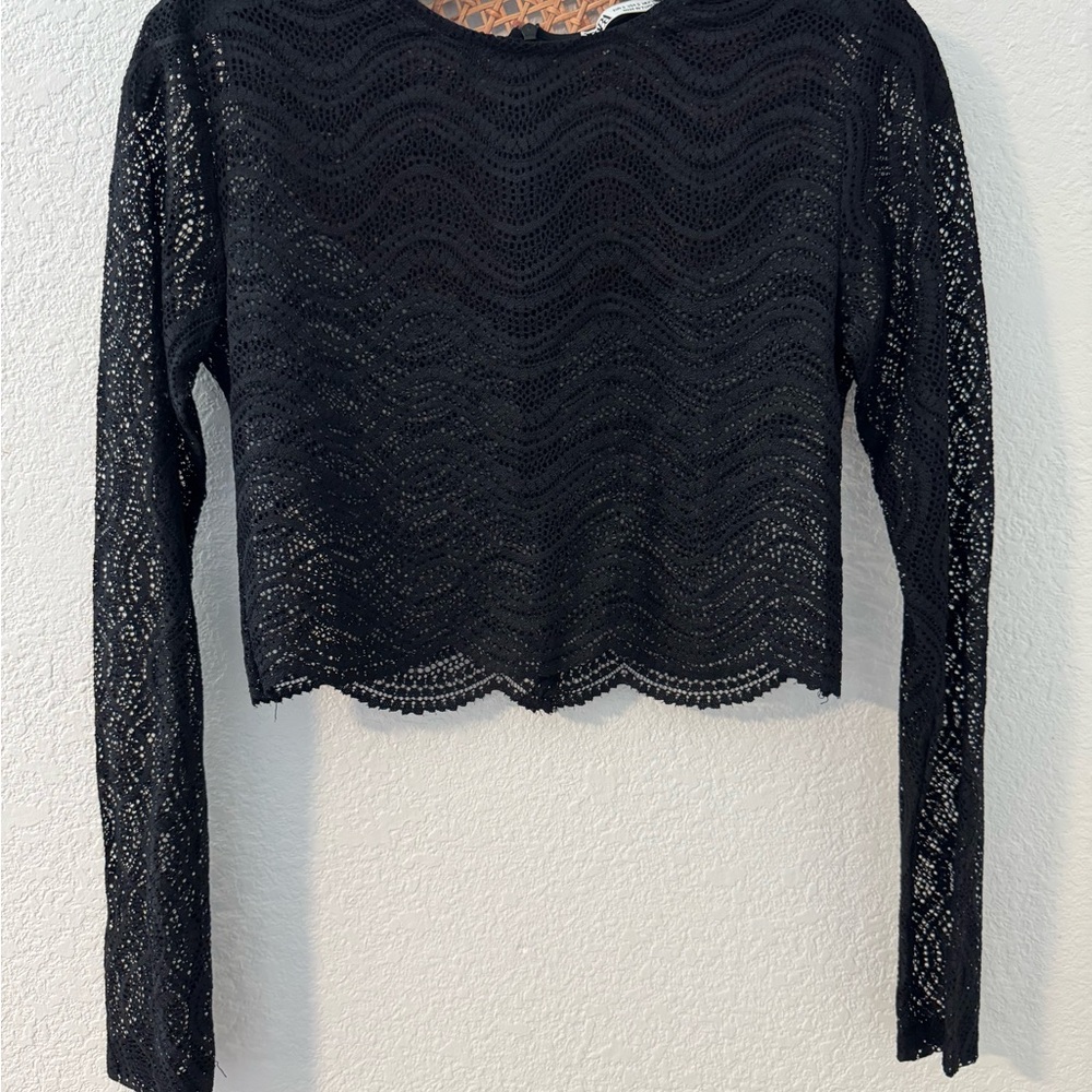 Zara Black Lace Crop Blouse